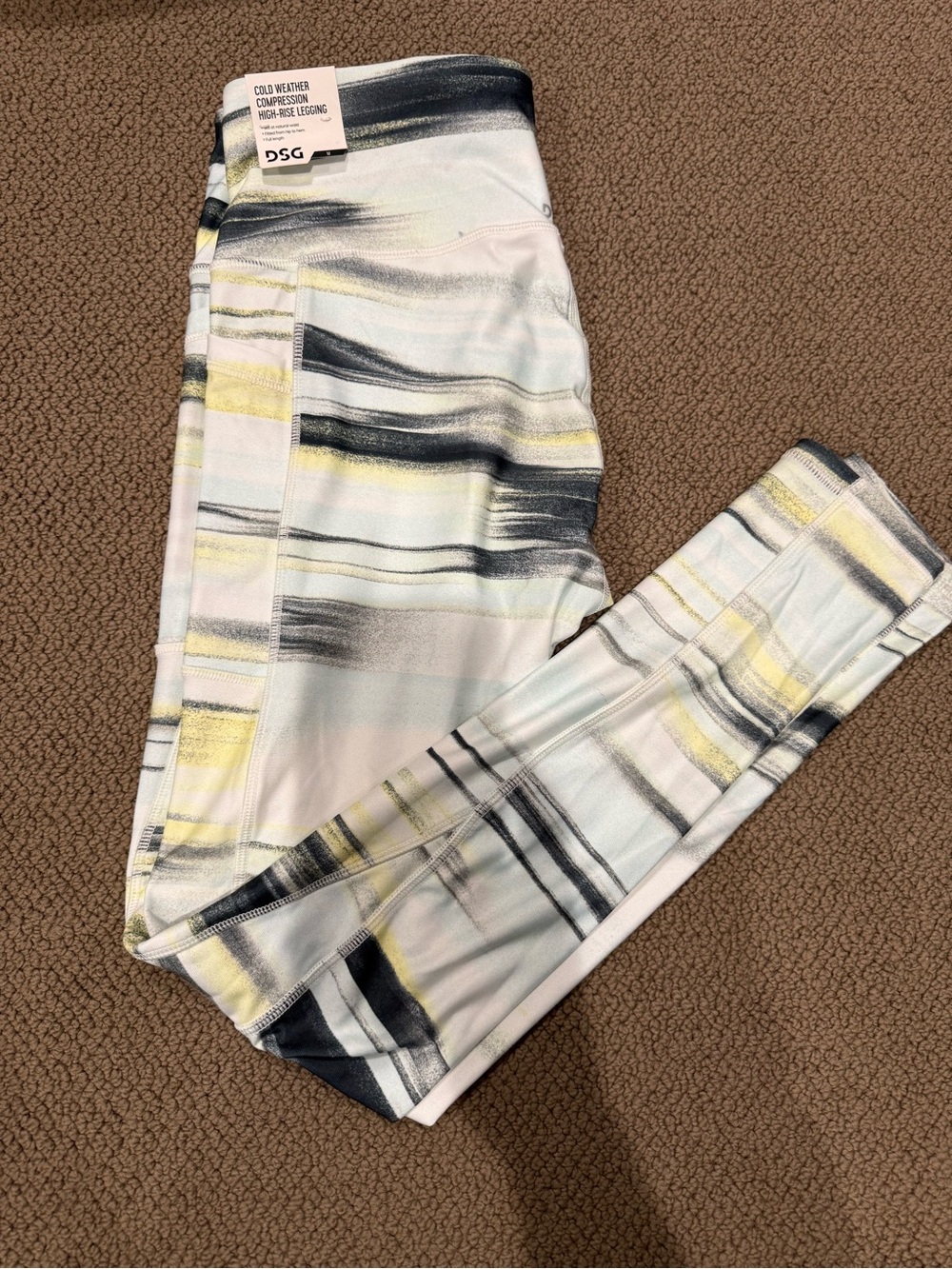DSG Girls' White, Yellow and Gray Brushstroke Leggings